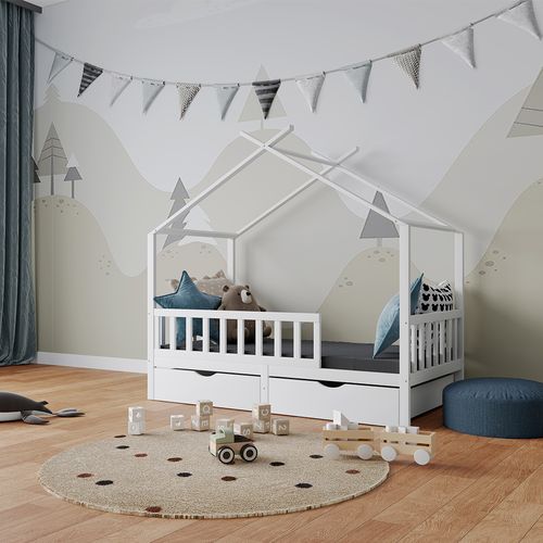 Lit Cabane Franka 40402 Blanc 80x160 Cm Avec 2 Tiroirs