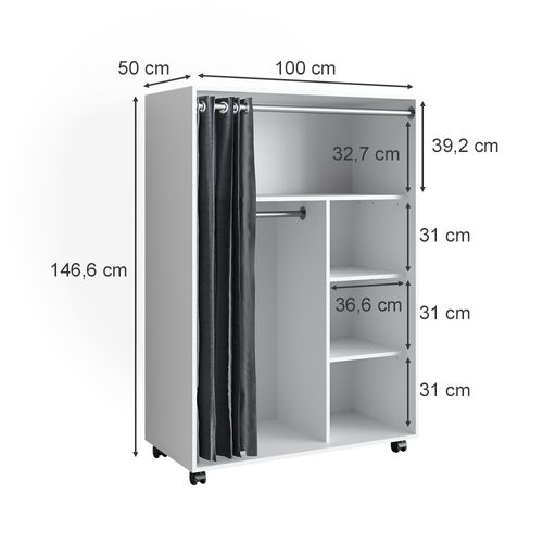 Armoire Doros 40594 Blanc 100x146.6cm Avec Roulettes