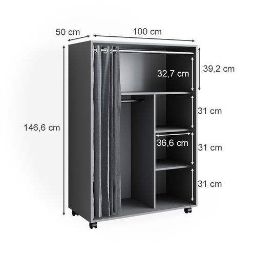 Armoire Doros 40596 Gris 100x146.6cm Avec Roulettes