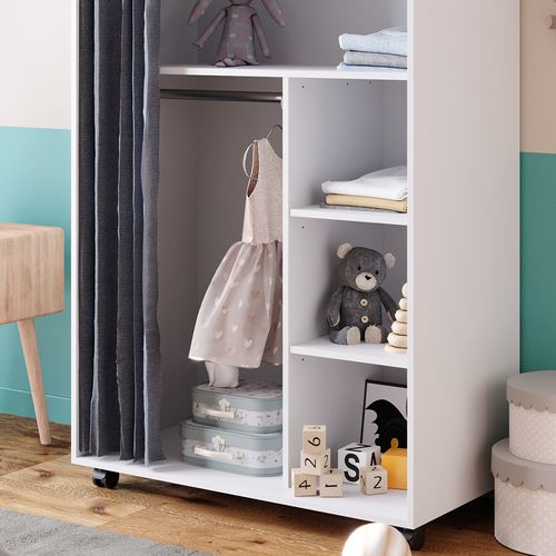 Armoire Doros, Blanc, 100x146.6cm Ouvert, Avec Roulettes