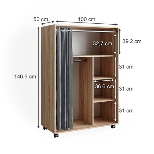Armoire Doros 40637 Sonoma 100x146.6cm Ouvert Sur Roulettes