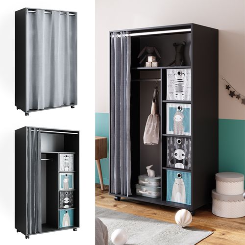 Armoire Doros 40641 Gris 100x168cm Ouvert, Avec Roulettes