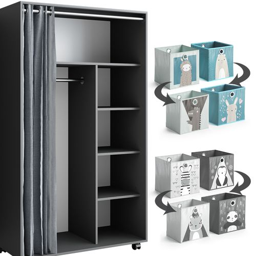 Armoire Doros 40641 Gris 100x168cm Ouvert, Avec Roulettes