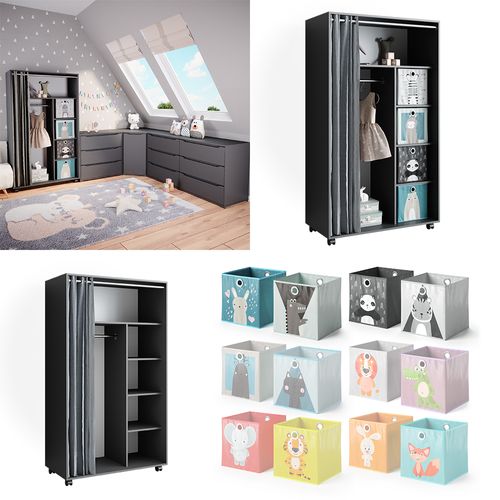 Armoire Doros 40641 Gris 100x168cm Ouvert, Avec Roulettes