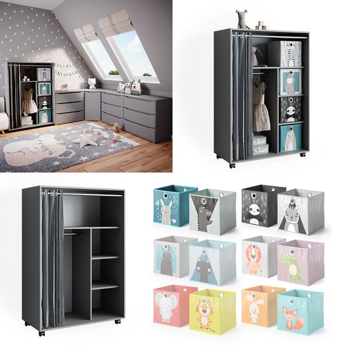 Armoire Doros 40644 Gris 100x146.6cm Avec Boxes Pliables
