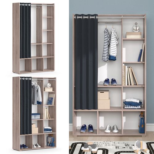 Armoire Pour Enfants Luigi 40648 Sonoma 105.8x178.1cm Avec Tringle à Rideaux