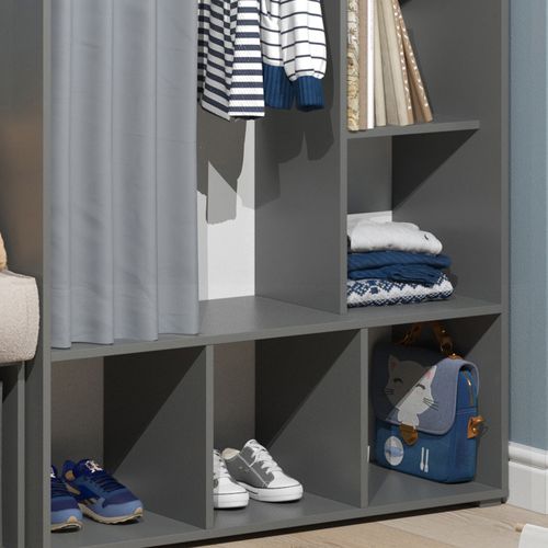 Armoire Pour Enfants Luigi 40649 Gris 105.8x178.1cm Avec Tringle à Rideaux