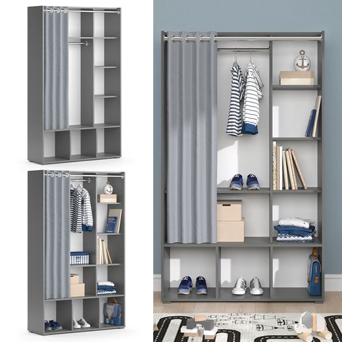 Armoire Pour Enfants Luigi 40649 Gris 105.8x178.1cm Avec Tringle à Rideaux