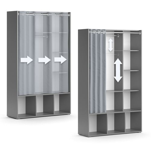 Armoire Pour Enfants Luigi 40649 Gris 105.8x178.1cm Avec Tringle à Rideaux