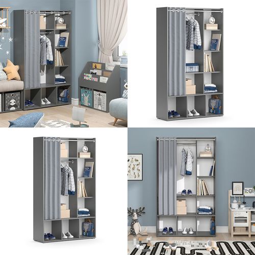 Armoire Pour Enfants Luigi 40649 Gris 105.8x178.1cm Avec Tringle à Rideaux