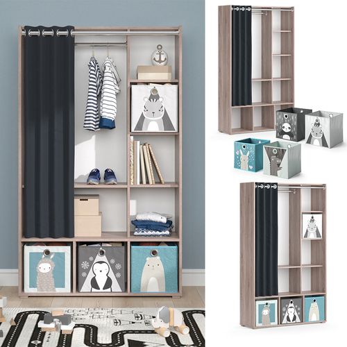 Armoire Pour Enfants Luigi 40653 Sonoma 105.8x178.1cm Avec Boîtes Pliantes (grises)