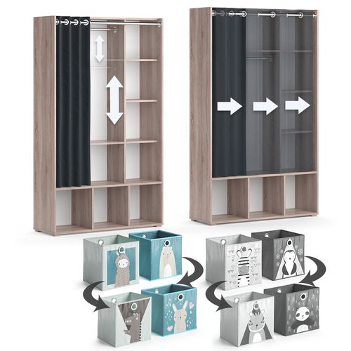 Armoire Pour Enfants Luigi 40653 Sonoma 105.8x178.1cm Avec Boîtes Pliantes (grises)