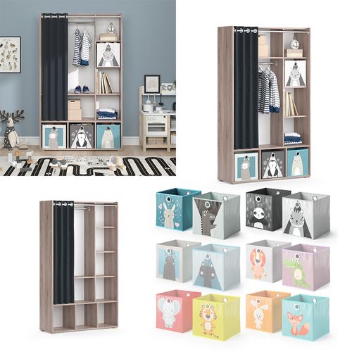 Armoire Pour Enfants Luigi 40653 Sonoma 105.8x178.1cm Avec Boîtes Pliantes (grises)