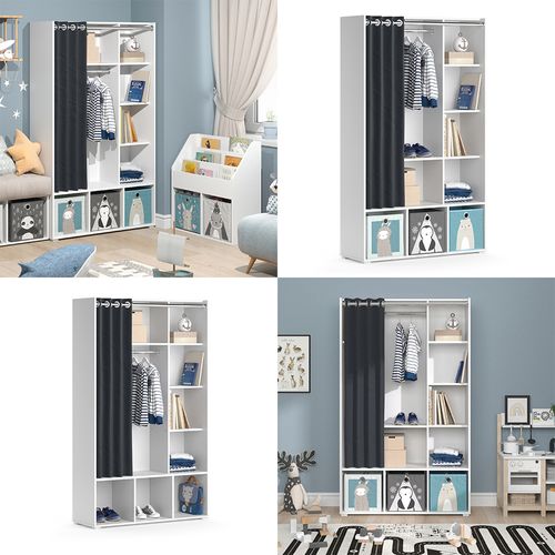 Armoire Pour Enfants Luigi, Blanc, 105.8x178.1cm Avec Tringle à Rideaux