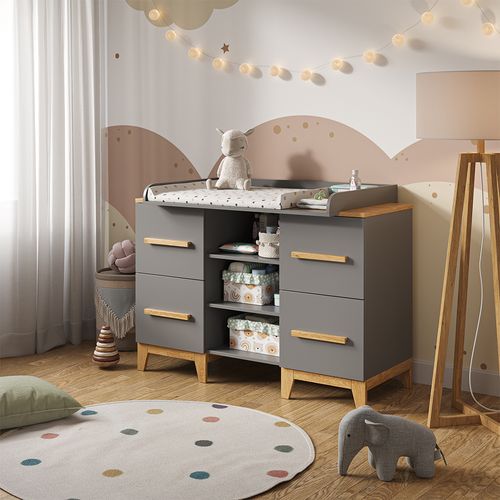 Commode à Langer Malia 40527 Gris 133x108cm XL Avec 4 Tiroirs