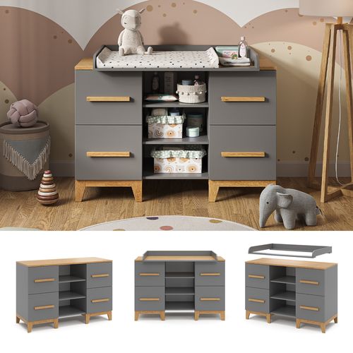 Commode à Langer Malia 40527 Gris 133x108cm XL Avec 4 Tiroirs