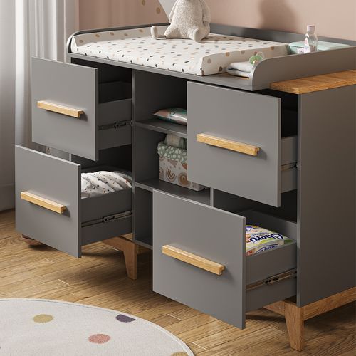 Commode à Langer Malia 40527 Gris 133x108cm XL Avec 4 Tiroirs