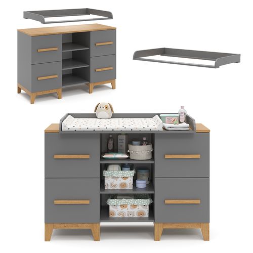 Commode à Langer Malia 40527 Gris 133x108cm XL Avec 4 Tiroirs