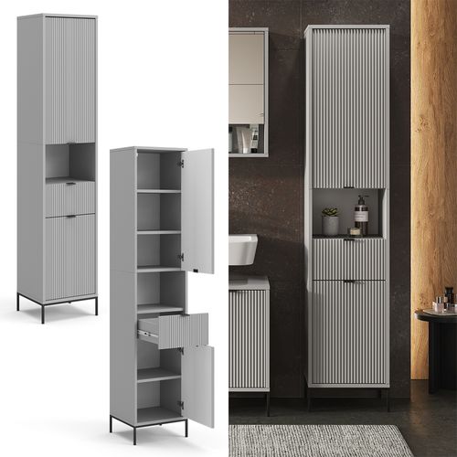 Colonne De Salle De Bain Eliza, Gris, 40x190cm Avec Portes, Et Tiroir