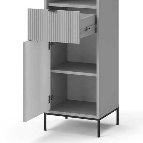 Colonne De Salle De Bain Eliza, Gris, 40x190cm Avec Portes, Et Tiroir