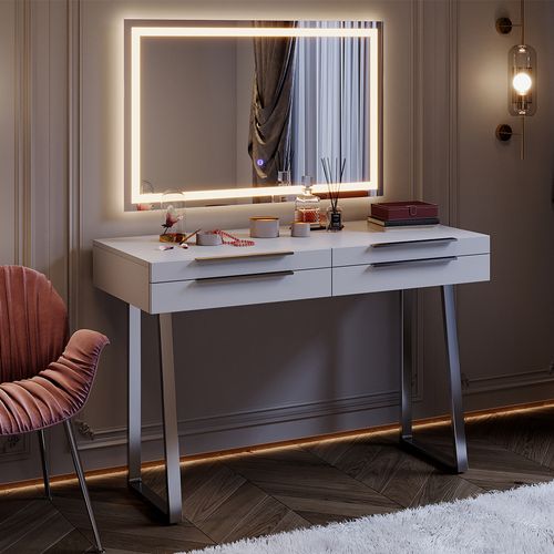 Coiffeuse Alexia 40673 Blanc 120cm Avec Miroir LED