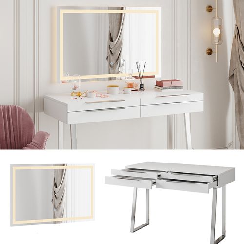 Coiffeuse Alexia 40673 Blanc 120cm Avec Miroir LED