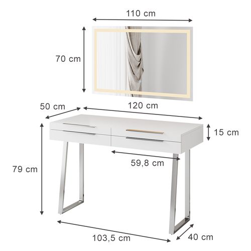 Coiffeuse Alexia 40673 Blanc 120cm Avec Miroir LED