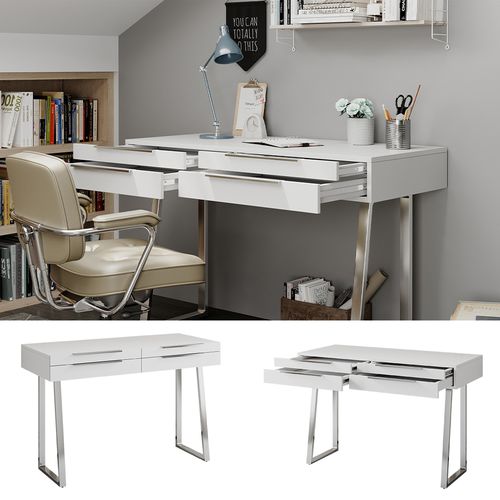 Bureau Alexia 40674 Blanc 120x50cm Avec Tiroirs