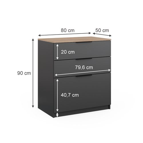 Commode Avec Tiroirs Betti 40611 Anthracite/sonoma 50x90cm