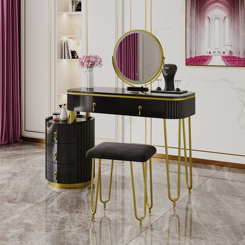 Coiffeuse Charlène 40630 Noir 100cm Avec Miroir LED