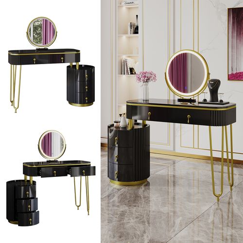 Coiffeuse Charlène 40630 Noir 100cm Avec Miroir LED