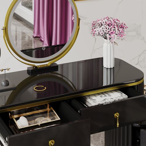 Coiffeuse Charlène 40630 Noir 100cm Avec Miroir LED