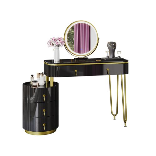 Coiffeuse Charlène 40630 Noir 100cm Avec Miroir LED