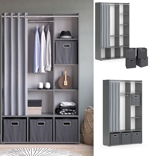Armoire Luigi 40726 Gris 38x178.1cm Avec Boîtes Pliantes (grises)