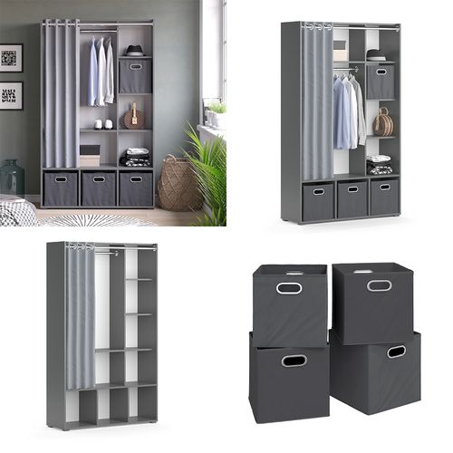 Armoire Luigi 40726 Gris 38x178.1cm Avec Boîtes Pliantes (grises)