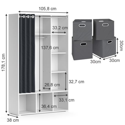 Armoire Luigi 40723 Blanc 38x178.1cm Avec Boîtes Pliantes (grises)