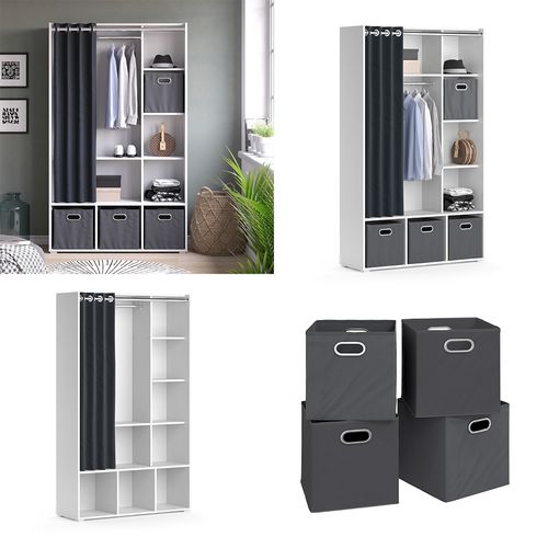 Armoire Luigi 40723 Blanc 38x178.1cm Avec Boîtes Pliantes (grises)