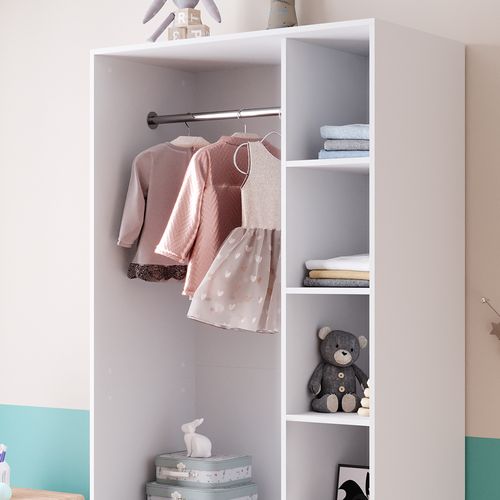 Armoire Pour Enfants Elmo, Blanc, 100x200cm Avec 2 Tiroirs