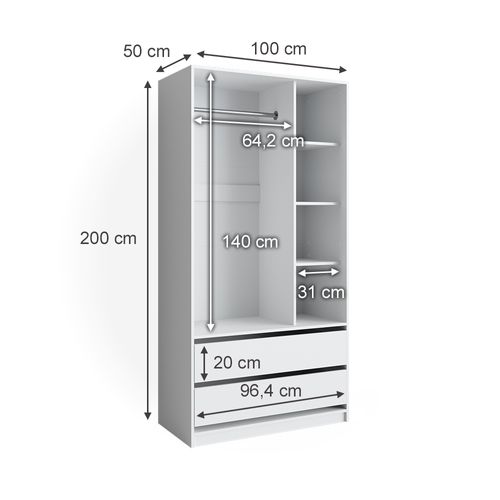 Armoire Pour Enfants Elmo, Blanc, 100x200cm Avec 2 Tiroirs