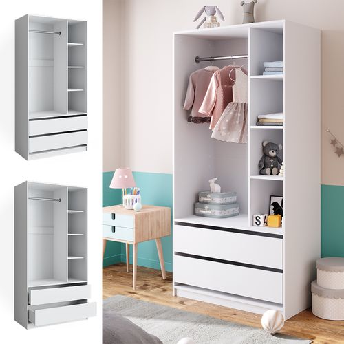 Armoire Pour Enfants Elmo, Blanc, 100x200cm Avec 2 Tiroirs