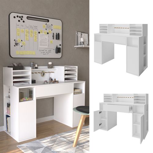 Bureau  40626 Blanc 126.8x50cm XL Avec Étagères