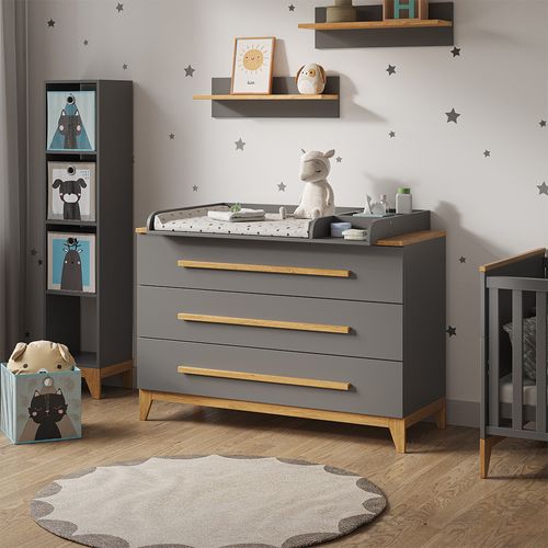 Commode à Langer Malia 40702 Gris 133x98cm XL Avec 3 Tiroirs