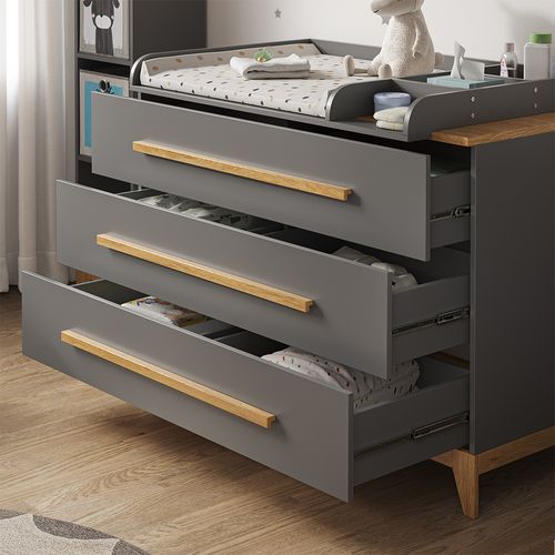 Commode à Langer Malia 40702 Gris 133x98cm XL Avec 3 Tiroirs