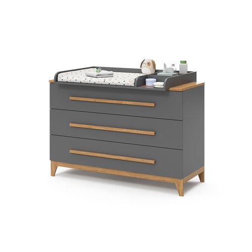 Commode à Langer Malia 40702 Gris 133x98cm XL Avec 3 Tiroirs