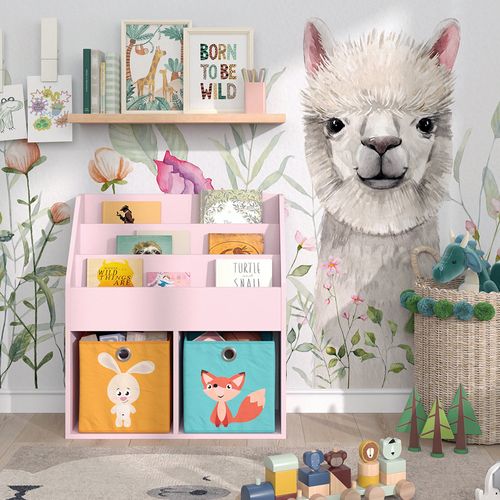 Bibliothèque Enfant Luigi 40767 Rose 72x79cm Avec 2 Boîtes Pliantes (renard, Lapin)