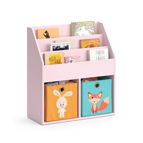 Bibliothèque Enfant Luigi 40767 Rose 72x79cm Avec 2 Boîtes Pliantes (renard, Lapin)