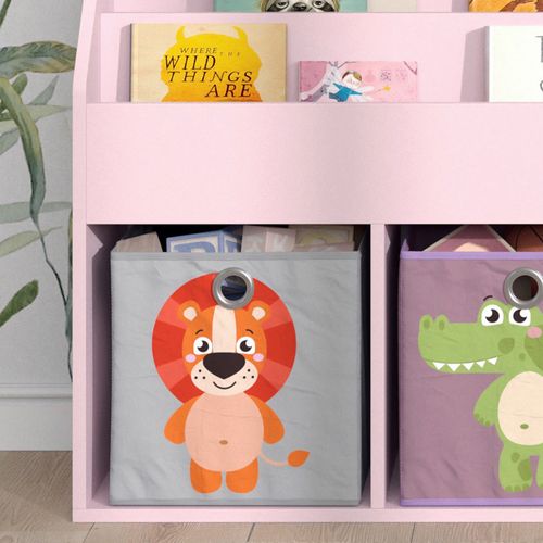 Bibliothèque Enfant Luigi 40769 Rose 72x79cm Avec 2 Boîtes Pliantes (lion, Crocodile)
