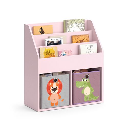 Bibliothèque Enfant Luigi 40769 Rose 72x79cm Avec 2 Boîtes Pliantes (lion, Crocodile)