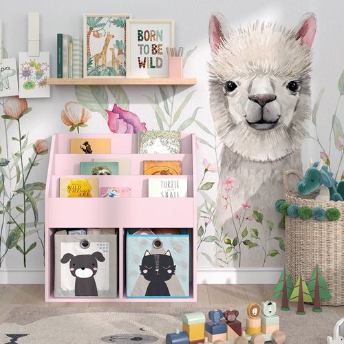 Bibliothèque Enfant Luigi 40770 Rose 72x79cm Avec 2 Boîtes Pliantes (chien, Chat)