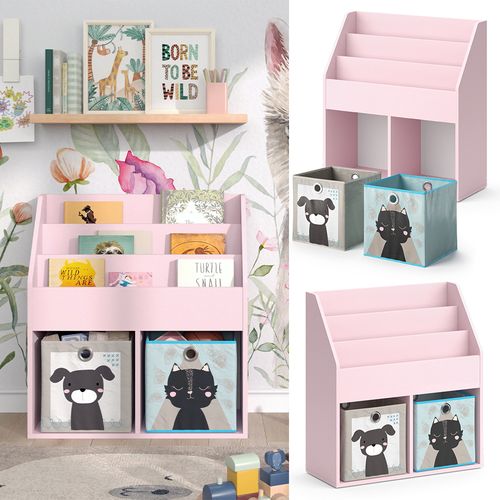Bibliothèque Enfant Luigi 40770 Rose 72x79cm Avec 2 Boîtes Pliantes (chien, Chat)
